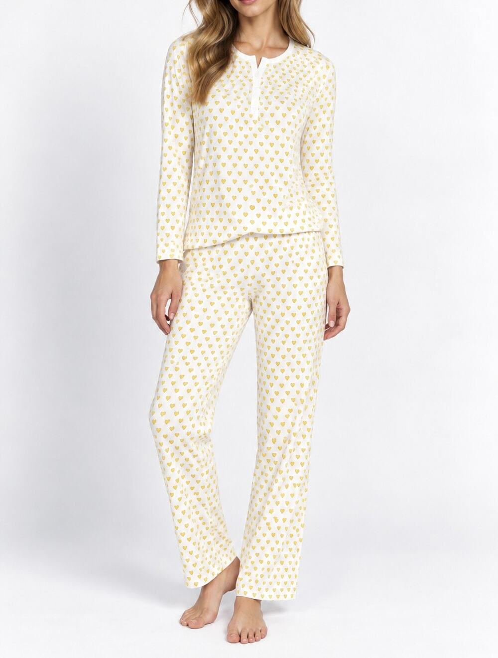Roller Rabbit Sunshine Hearts Henley 2 Piece Pajama Set P/XS Pima Cotton